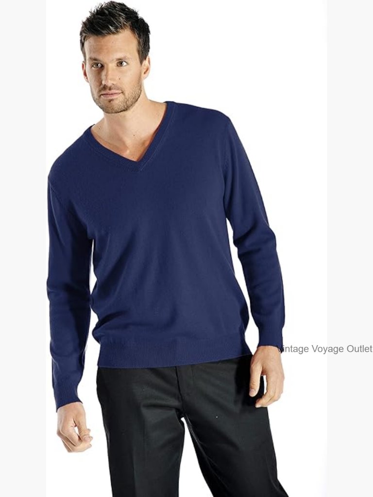 100% Pure Cashmere Classic V-Neck Long Sleeve Pullover Sweater Men's